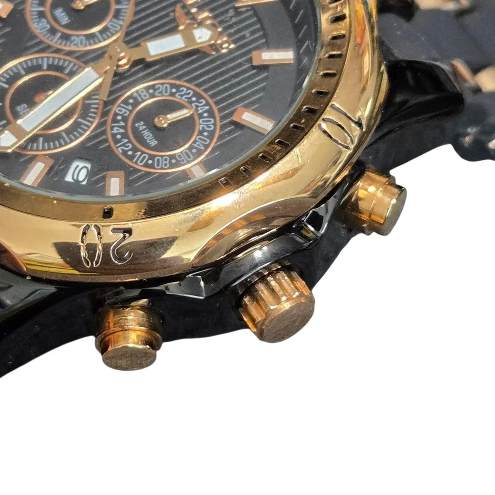 Lot of 2 LIGE Dream Quartz Chronograph Men's Watches w Black Silicon Bands VIDEO